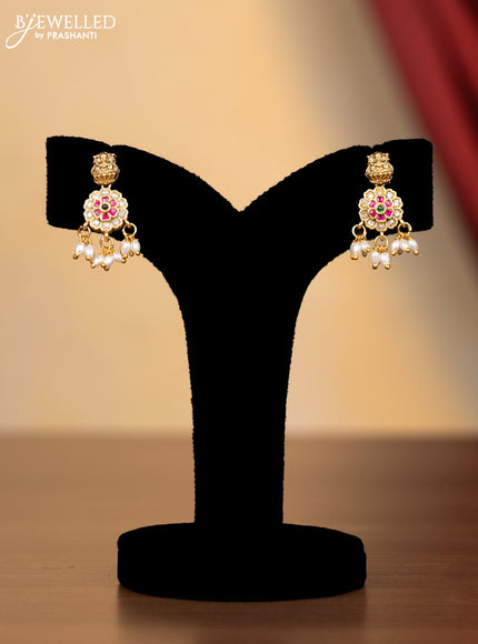 Jadau Haram floral and lakshmi design with jadau kundan stones and rice pearl hanging