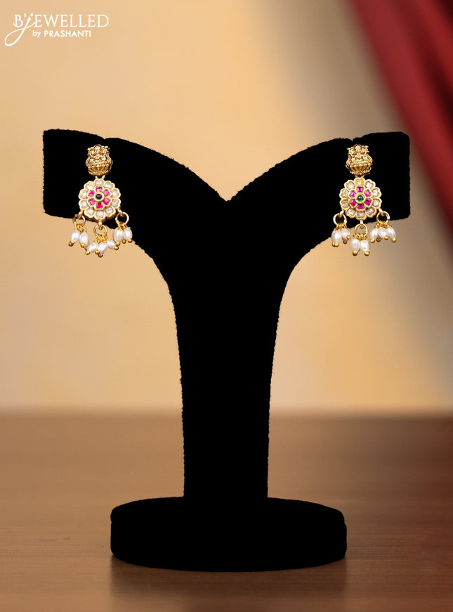 Jadau Haram floral and lakshmi design with jadau kundan stones and rice pearl hanging