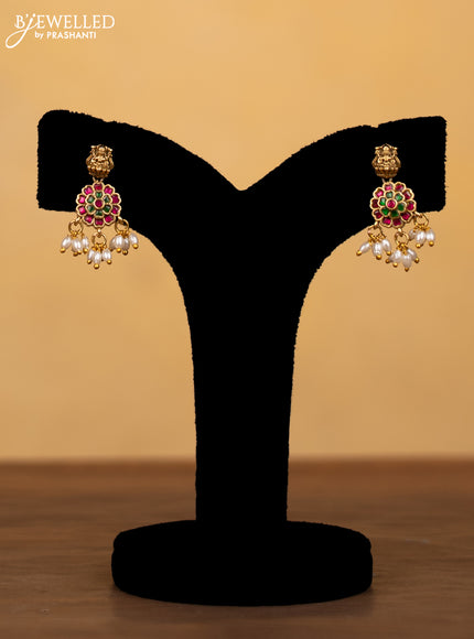 Jadau Haram floral and lakshmi design with jadau stones and rice pearl hanging