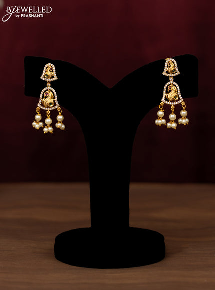 Antique guttapusalu haram peacock design with kemp & cz stones and pearl hangings