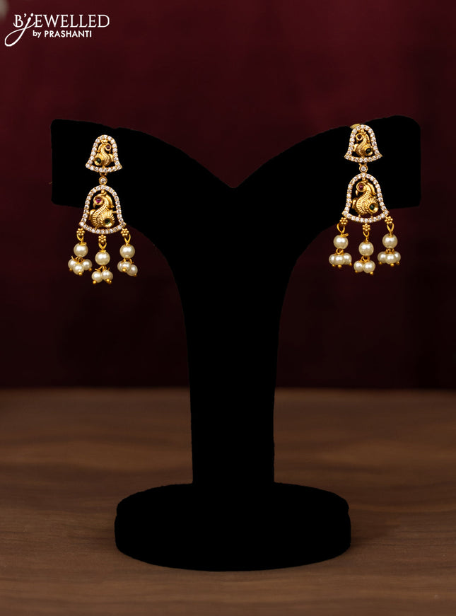 Antique guttapusalu haram peacock design with kemp & cz stones and pearl hangings