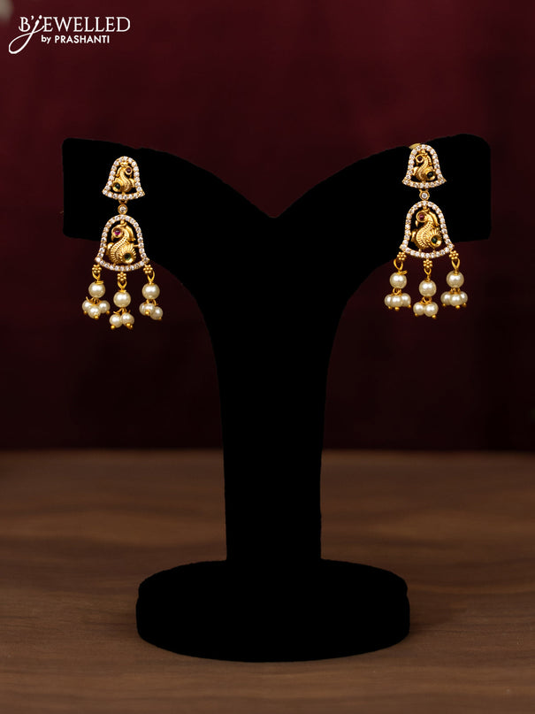 Antique guttapusalu haram peacock design with kemp & cz stones and pearl hangings