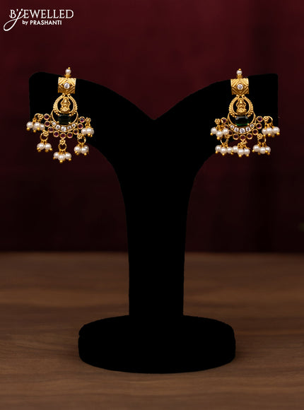 Antique guttapusalu haram lakshmi design with kemp & cz stones and pearl hangings