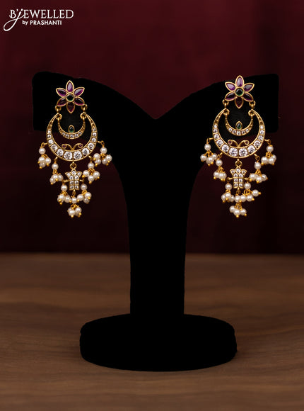 Antique guttapusalu haram peacock design with kemp & cz stones and pearl hangings