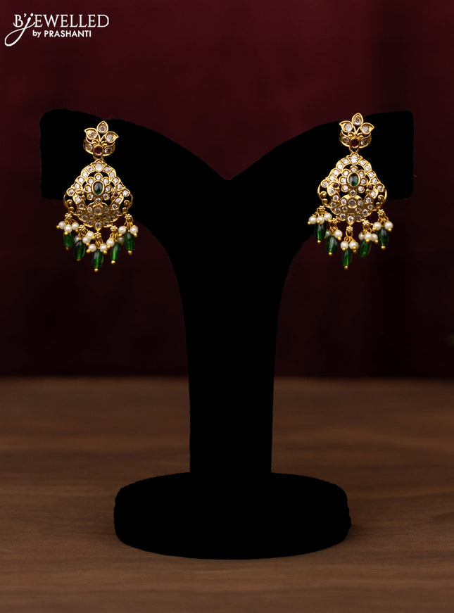 Antique guttapusalu haram peacock design with kemp & cz stones and pearl & green beads hanging