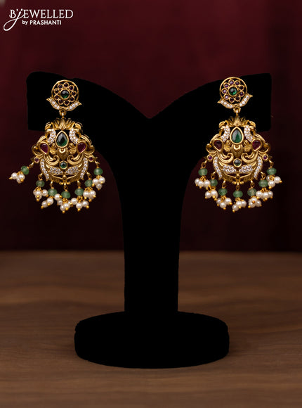 Antique guttapusalu haram with kemp & cz stones and pearl & green beads hanging