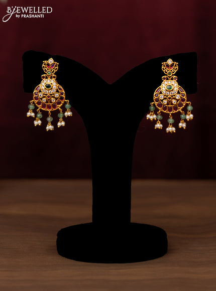 Antique guttapusalu haram with kemp & cz stones and pearl & green beads hanging