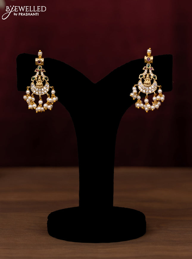 Antique guttapusalu haram lakshmi & chandbali design with kemp & cz stones and pearl hangings