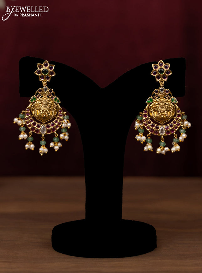 Antique guttapusalu haram lakshmi & chandbali design with kemp & cz stones and pearl hangings