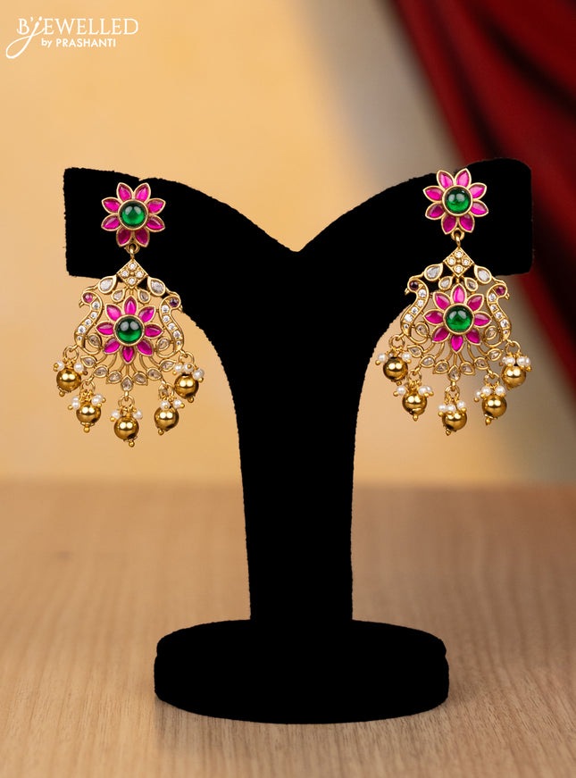 Jadau necklace manga pattern with jadau cz stones and pearl & golden beads hanging