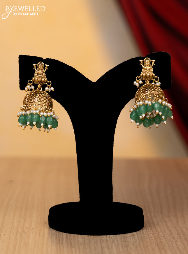 Jadau necklace lakshmi design with jadau stones and pearl & mint green beads hanging