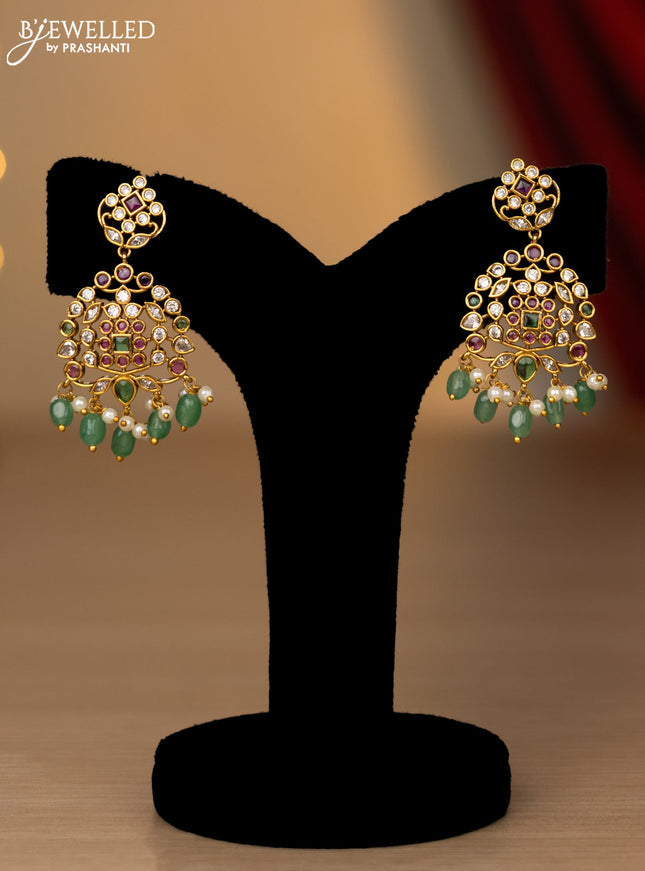 Antique necklace with kemp & cz stones and pearl & green beads hanging