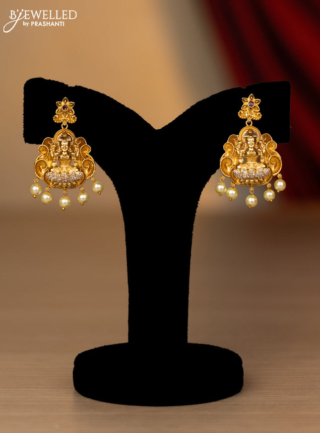 Antique necklace lakshmi & manga design with kemp & cz stones and pearl hangings