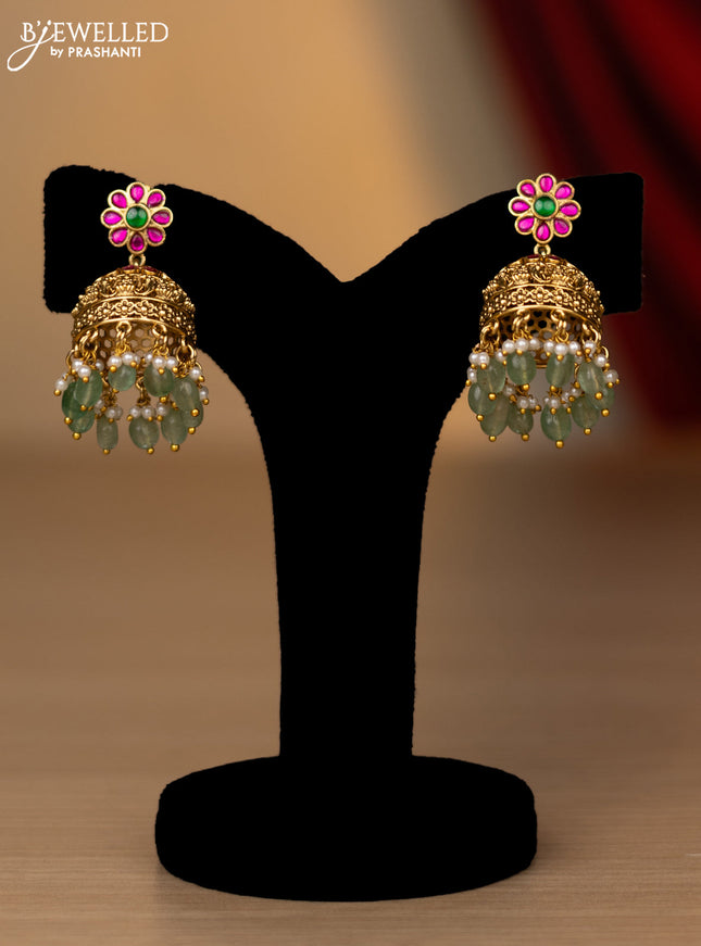 Antique necklace lakshmi design with jadau stones and pearl & mint green beads hanging