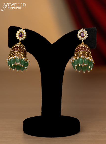 Antique necklace manga pattern with kemp & cz stones and pearl & green beads hanging