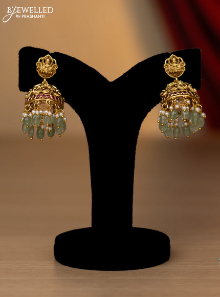 Jadau necklace lakshmi manga design with jadau stones and pearl & mint green beads hanging