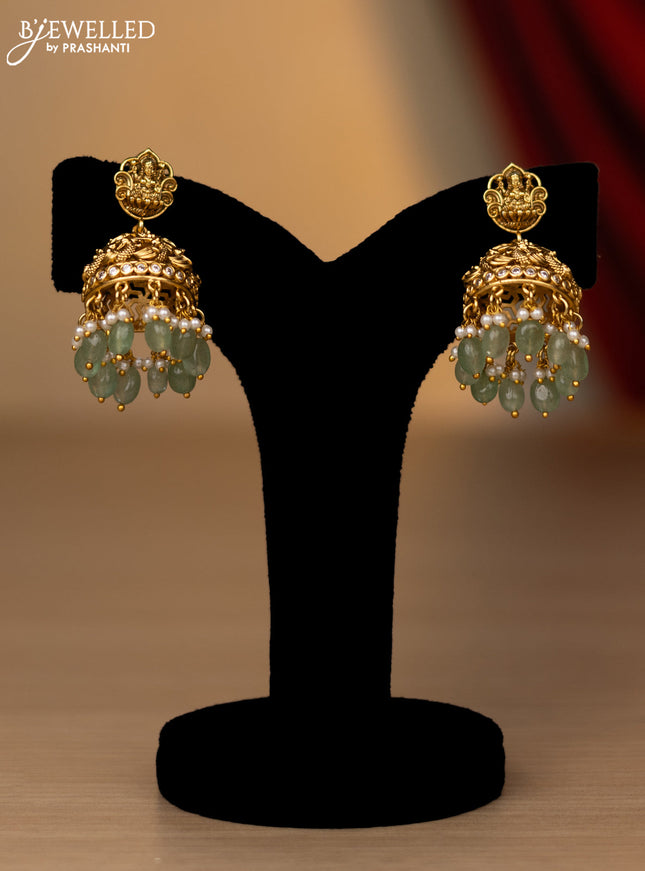 Antique necklace lakshmi manga design with jadau cz stones and pearl & mint green beads hanging