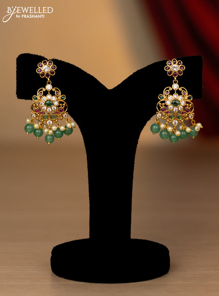 Antique necklace with kemp & cz stones and pearl & green beads hanging