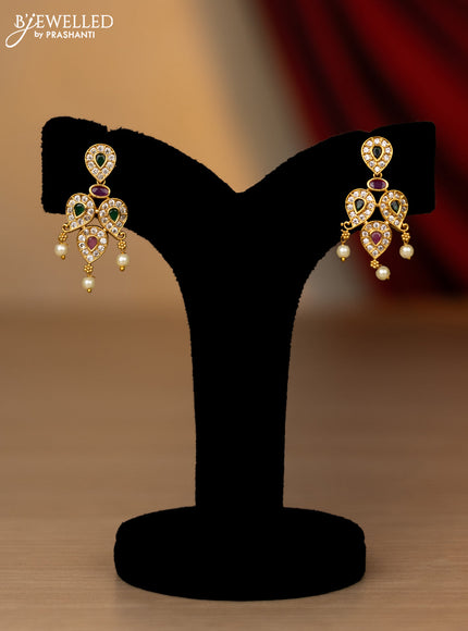 Antique necklace manga pattern with kemp & cz stones and pearl hangings