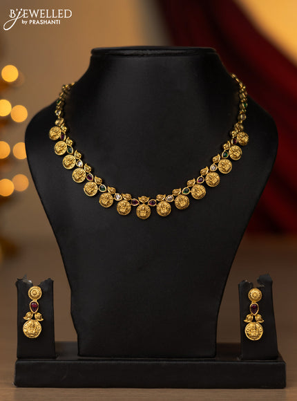 Antique necklace with lakshmi kasu design and kemp & cz stones