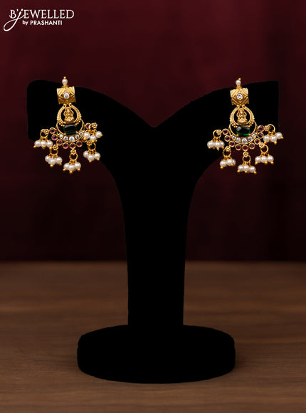 Antique guttapusalu Necklace lakshmi design with kemp,cz stones and pearl hangings