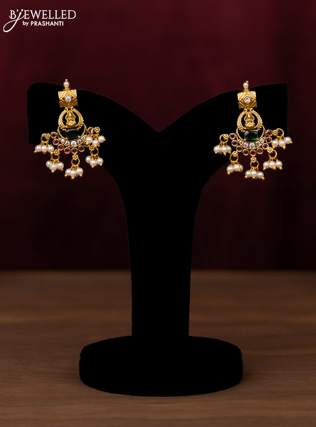 Antique guttapusalu Necklace lakshmi design with kemp,cz stones and pearl hangings