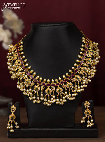 Antique guttapusalu Necklace with kemp,cz stones and pearl hangings
