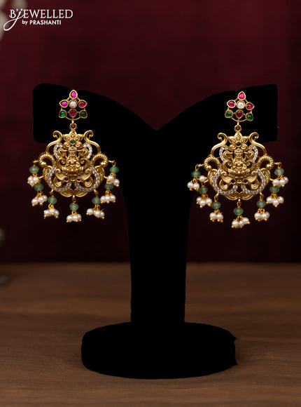 Antique guttapusalu Necklace lakshmi design with jadau ,kemp,cz stones and pearl hangings