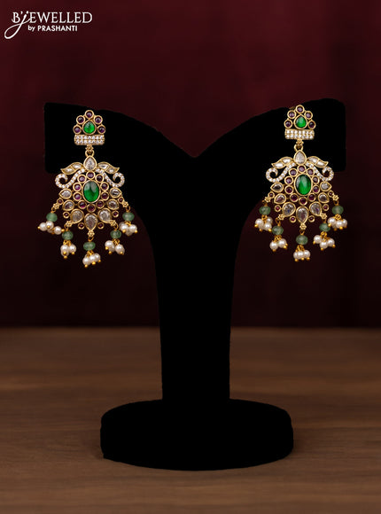 Antique guttapusalu Necklace floral design with kemp,cz stones and pearl hangings