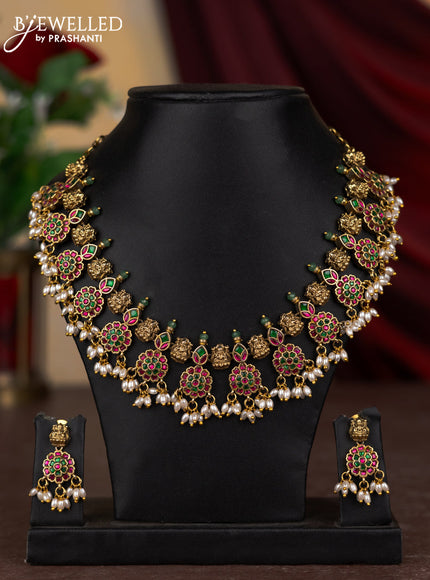 Jadau necklace floral design with jdadu kundan stones and pearl hangings
