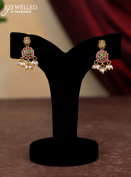 Jadau necklace floral design with jdadu kundan stones and pearl hangings