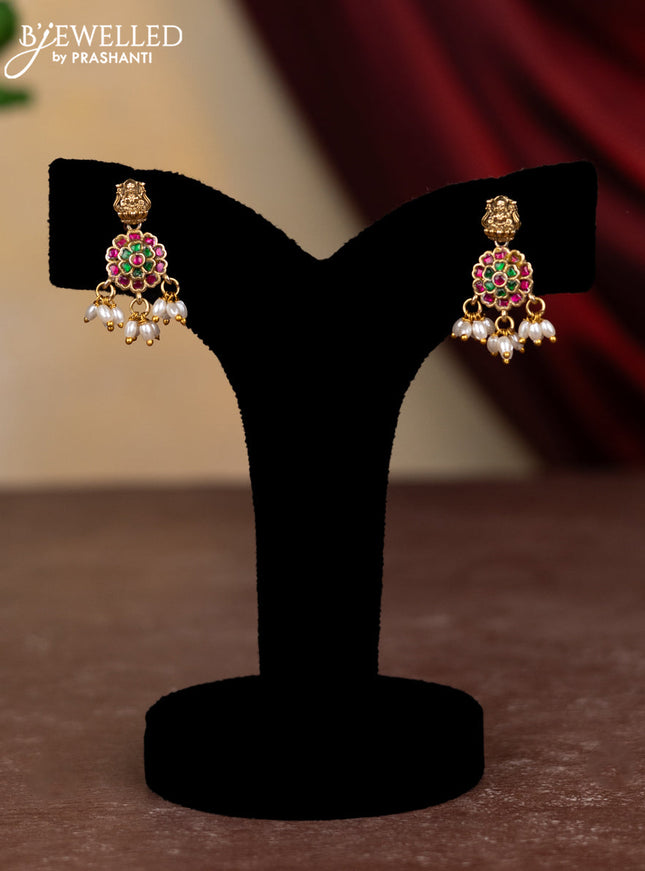 Jadau necklace floral design with jdadu kundan stones and pearl hangings