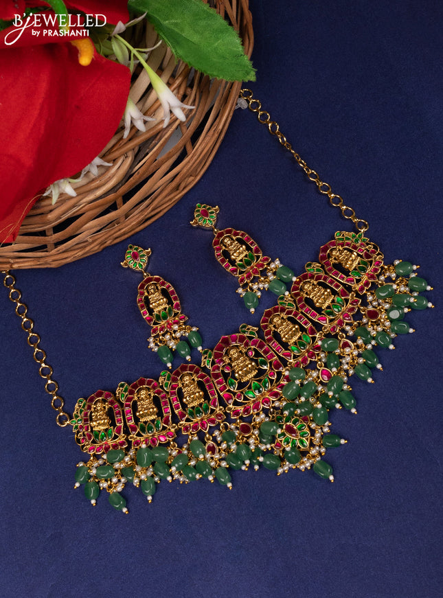 Jadau Choker lakshmi design with jadau kundan stones and green beads hangings