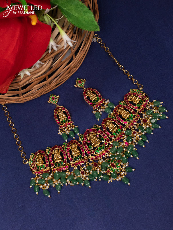 Jadau Choker lakshmi design with jadau kundan stones and green beads hangings