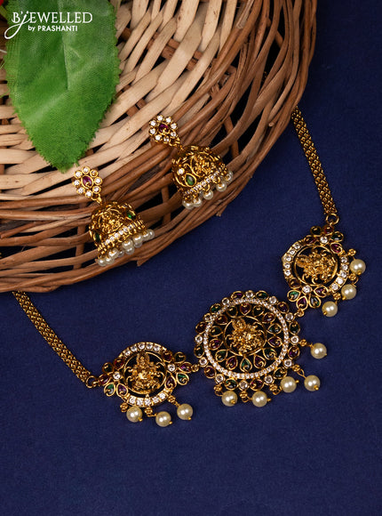 Antique choker lakshmi design with kemp,cz stones and pearl hangings