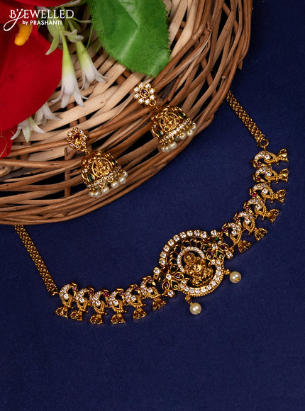 Antique choker lakshmi design with kemp,cz stones and pearl hangings