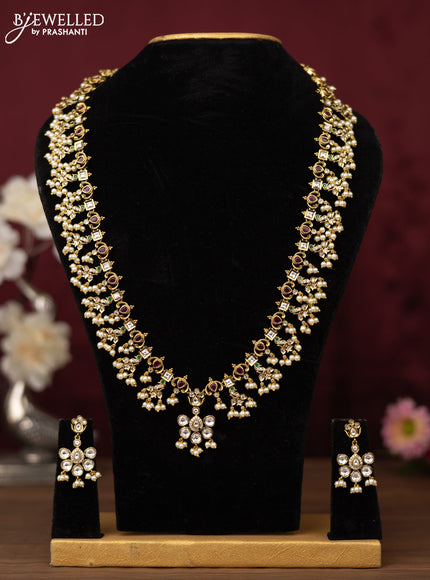 Antique guttapusalu Necklace floral design with kemp,cz stones and pearl hangings