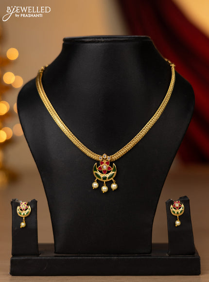 Antique Attigai Necklace chandbali design with ruby and emerald stones