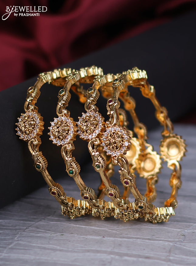 Antique bangles lakshmi design with kemp and cz stones
