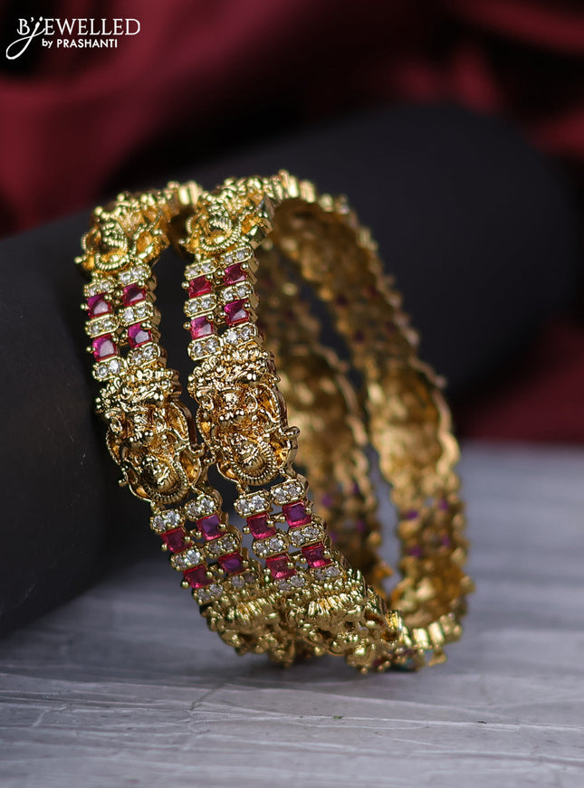 Antique bangles lakshmi design with ruby and cz stones