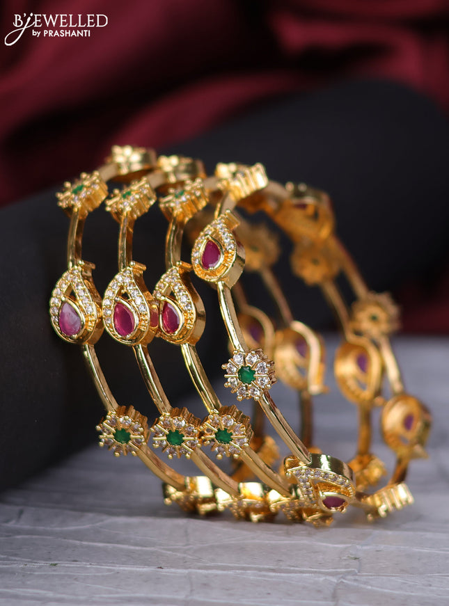 Antique bangles manga pattern with kemp and cz stones