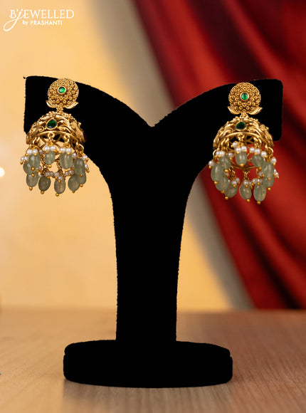 Jadau necklace lakshmi design with jadau kundan stones with natural beads hanging