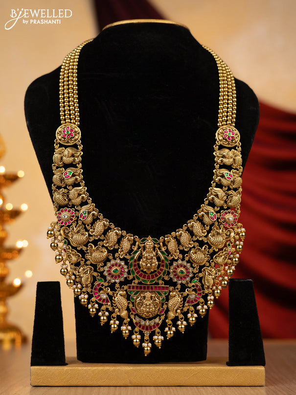 Jadau haaram lakshmi design with jadau kundan stones with natural beads hanging without earing