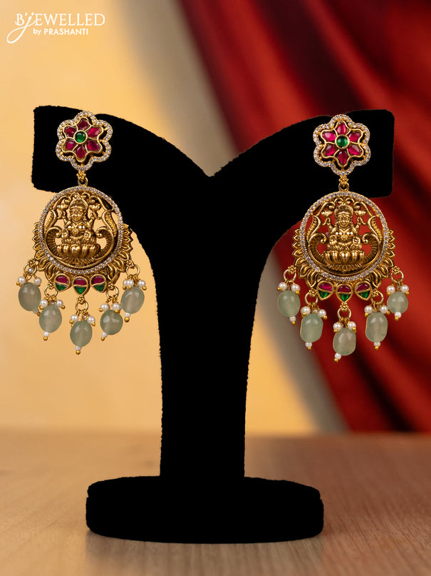 Jadau haaram lakshmi design with jadau kundan and cz stones with natural beads hanging