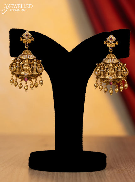 Jadau haaram lakshmi design with jadau kundan and cz stones with gold beads hanging