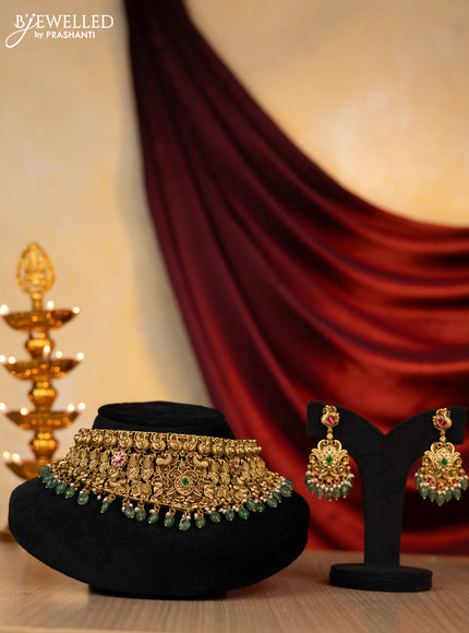 Jadau Choker peacock design with jadau kundan stones and natural beads hanging