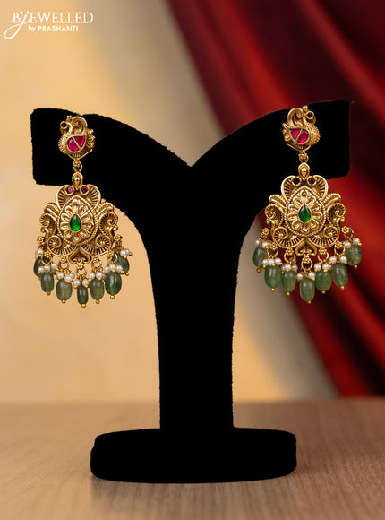 Jadau Choker peacock design with jadau kundan stones and natural beads hanging