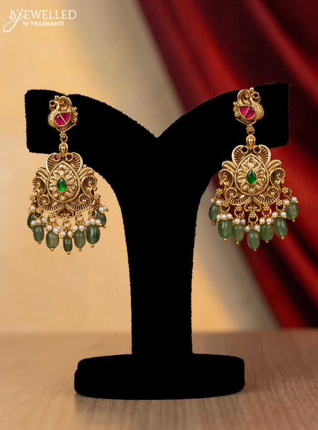 Jadau Choker peacock design with jadau kundan stones and natural beads hanging