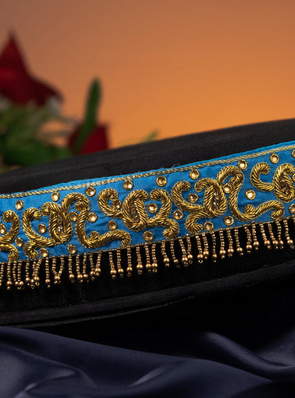 Hip belt cs blue with zardosi work & beaded hanging