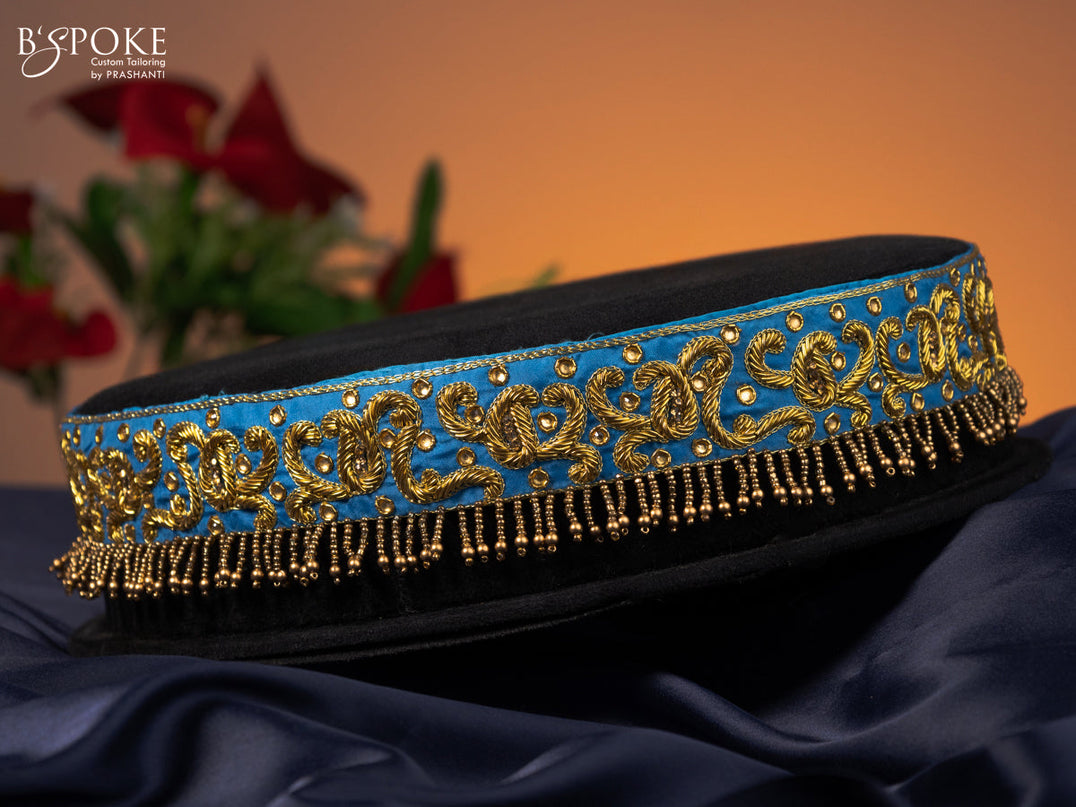 Hip belt cs blue with zardosi work & beaded hanging